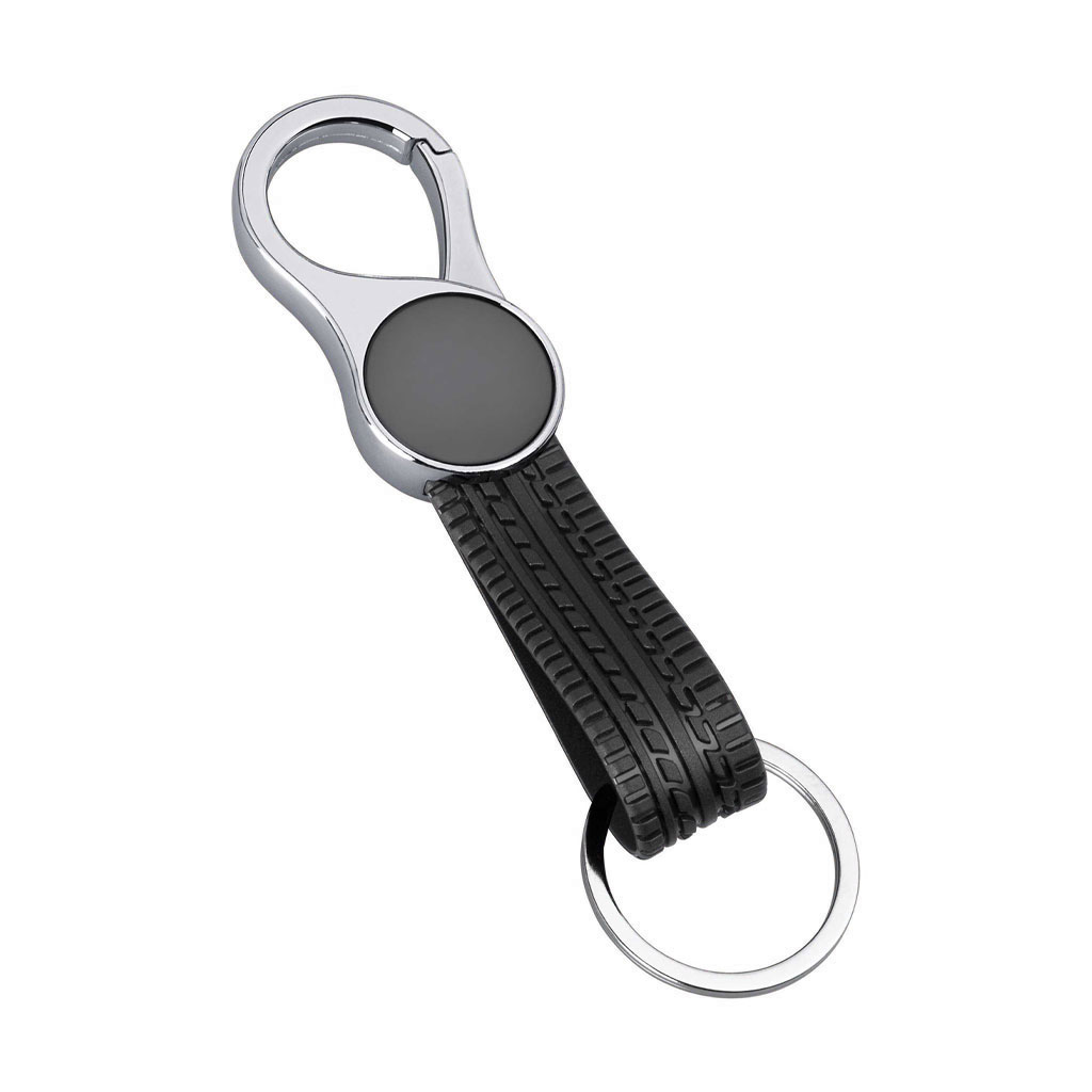 جاکلیدی چرمی مشکی نقره‌ای دایره بند لاستیکی کد KL-132 - تصویر 1